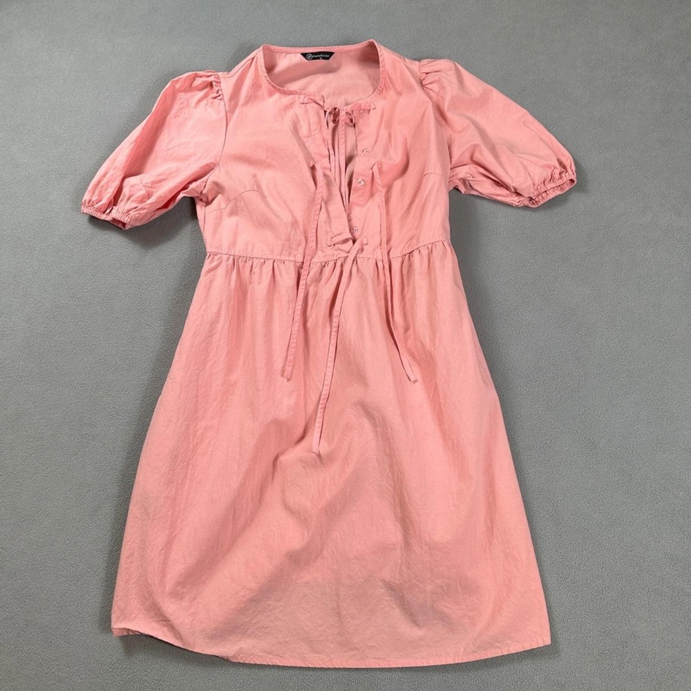 Pretty Garden Pink Babydoll Dress Puff Sleeve Tie Front Empire Waist Size S